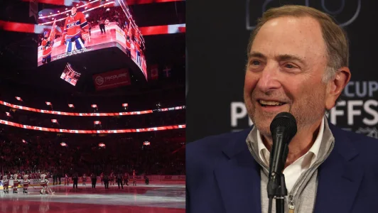 24 mars 2026 ; Montréal, Québec, CAN; Joueurs des Hurricanes de la Caroline et des Canadiens de Montréal pendant lhymne national au Centre Bell. - 20 avril 2026 ; Pittsburgh, Pennsylvanie, États-Unis ; Gary Bettman, commissaire de la Ligue nationale de hockey, prend la parole lors dune conférence de presse avant le deuxième match du premier tour des séries éliminatoires de la Coupe Stanley 2026, opposant les Penguins de Pittsburgh aux Flyers.
