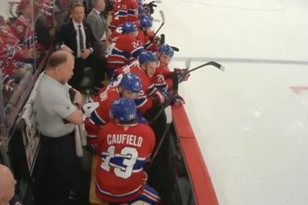 Scary scene: panic at the Habs bench after Cole Caufield takes a puck to the face