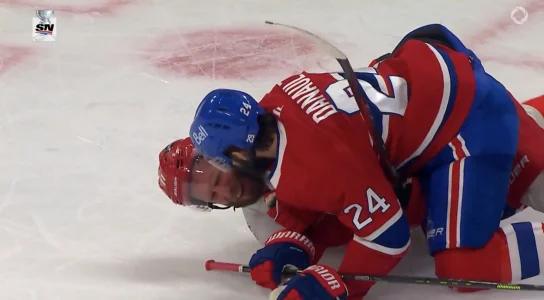 Phillip Danault cross checking on Jordan Staal