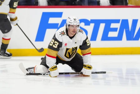 May 22, 2026; Denver, Colorado, USA; Vegas Golden Knights right wing Mitch Marner (93) warms up before a game against the Colorado Avalanche before game two of the Western Conference Final of the 2026 Stanley Cup Playoffs at Ball Arena.