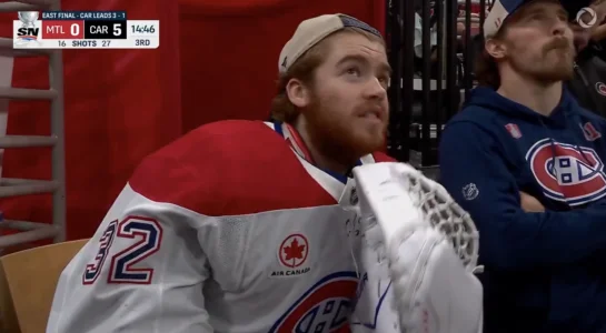 Réactions de Jacob Fowler et Brendan Gallagher, suite à lélimination du Canadien de Montréal face aux Hurricanes de la Caroline (captées à la télévision de TVA Sports).