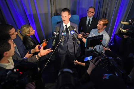 May 4, 2026; Toronto, Ontario, CANADA; Toronto Maple Leafs general manager John Chayka answers media questions during an introductory news conference.
