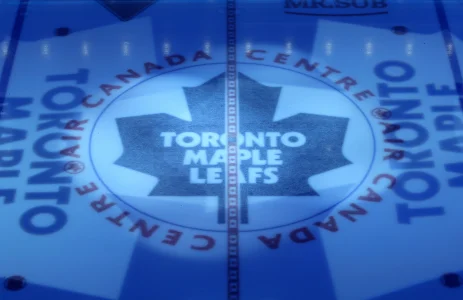 Dec 15, 2015; Toronto, Ontario, CAN; The Toronto Maple Leafs logo at center ice before the start of the game against the Tampa Bay Lightning at Air Canada Centre.