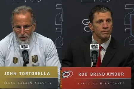 Rod BrindAmour didnt hide his emotions when discussing John Tortorellas departure announcement