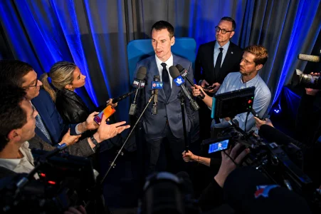 May 4, 2026; Toronto, Ontario, CANADA; Toronto Maple Leafs general manager John Chayka answers media questions during an introductory news conference.