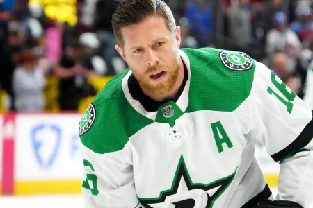 May 17, 2024; Denver, Colorado, USA; Dallas Stars center Joe Pavelski (16) before the game against the Colorado Avalanche in game six of the second round of the 2024 Stanley Cup Playoffs at Ball Arena.