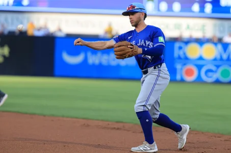 Mar 11, 2026; Tampa, Florida, USA; Toronto Blue Jays infielder Rafael Lantigua (72) throws the ball to first base for an out during the first inning against the New York Yankees at George M. Steinbrenner Field