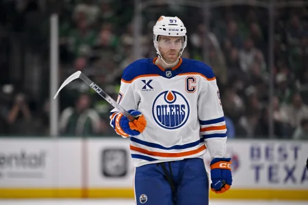 Mar 12, 2026; Dallas, Texas, USA; Edmonton Oilers center Connor McDavid (97) looks on during the game between the Stars and the Oilers at the American Airlines Center. Mar 12, 2026; Dallas, Texas, USA; Edmonton Oilers center Connor McDavid (97) looks on during the game between the Stars and the Oilers at the American Airlines Center.
