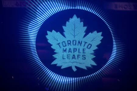 Dec 23, 2025; Toronto, Ontario, CAN; A Toronto Maple Leafs logo appear on the arena video board before play begins against the Pittsburgh Penguins at Scotiabank Arena.