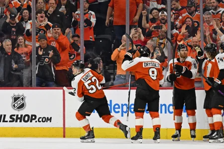 Philadelphia Flyers' first-line center from last night exits preseason game after hard hit