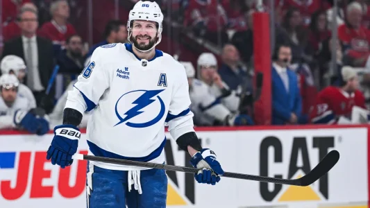 Lattaquant du Lightning de Tampa Bay, Nikita Kucherov, au Centre Bell contre le Canadien de Montréal.