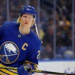Jan 14, 2026; Buffalo, New York, USA; Buffalo Sabres defenseman Rasmus Dahlin (26) at the start of the third period against the Philadelphia Flyers at KeyBank Center.