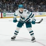 Jan 27, 2026; Vancouver, British Columbia, CAN; San Jose Sharks forward Macklin Celebrini (71) during a stop in play against the Vancouver Canucks in the third period at Rogers Arena.
