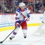 Jan 17, 2026; Philadelphia, Pennsylvania, USA; New York Rangers right wing Artemi Panarin (10) controls the puck against the Philadelphia Flyers in the first period at Xfinity Mobile Arena.