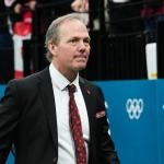 Feb 20, 2026; Milan, Italy; Jon Cooper of Canada looks on after the game against Finland in a men\'s ice hockey semifinal during the Milano Cortina 2026 Olympic Winter Games at Milano Santagiulia Ice Hockey Arena. Mandatory Credit: James Lang-Imagn Images