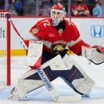 Feb 2, 2026; Sunrise, Florida, USA; Florida Panthers goaltender Sergei Bobrovsky (72) defends his net against the Buffalo Sabres during the second period at Amerant Bank Arena.