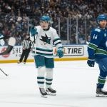 Trade buzz grows as San Jose Sharks weigh Kiefer Sherwood extension vs flip Dec 27, 2025; Vancouver, British Columbia, CAN; Vancouver Canucks forward Kiefer Sherwood (44) reacts as San Jose Sharks forward Macklin Celebrini (71) celebrates his goal in the third period at Rogers Arena. Mandatory Credit: Bob Frid-Imagn Images