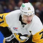 Feb 5, 2026; Buffalo, New York, USA; Pittsburgh Penguins center Evgeni Malkin (71) waits for the face-off against the Buffalo Sabres at KeyBank Center.