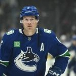Feb 25, 2026; Vancouver, British Columbia, CAN; Vancouver Canucks right wing Brock Boeser (6) warms up prior to the game against the Winnipeg Jets at Rogers Arena.