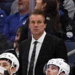 Jan 30, 2025; Tampa, Florida, USA; Los Angeles Kings head coach Jim Hiller against the Tampa Bay Lightning during the third period at Amalie Arena. Mandatory Credit: Kim Klement Neitzel-Imagn Images