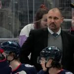 Apr 2, 2023; Columbus, Ohio, USA; Columbus Blue Jackets head coach Brad Larsen looks on during the first period against the Ottawa Senators at Nationwide Arena. Mandatory Credit: Jason Mowry-Imagn Images