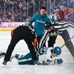 Sharks young star Igor Chernyshov sent to the hospital after scary collision with Canadiens Mike Matheson Mar 14, 2026; Montreal, Quebec, CAN; San Jose Sharks left wing Igor Chernyshov (92) gets medical help after a bad hit from Montreal Canadiens (not pictured) during the first period at Bell Centre.