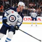 Feb 27, 2026; Anaheim, California, USA; Winnipeg Jets center Jonathan Toews (19) warms up before the game against the Anaheim Ducks at Honda Center
