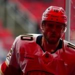 Jan 16, 2026; Raleigh, North Carolina, USA; Florida Panthers left wing A.J. Greer (10) come off the ice after the warmups before the game against the Carolina Hurricanes at Lenovo Center