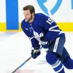 Dec 30, 2025; Toronto, Ontario, CAN; Toronto Maple Leafs center Calle Jarnkrok (19) skates during the warmup before a game against the New Jersey Devils at Scotiabank Arena.
