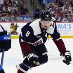 Mar 28, 2026; Denver, Colorado, USA; Colorado Avalanche defenseman Cale Makar (8) during the third period against the Winnipeg Jets at Ball Arena.