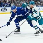 Maple Leafs players react to the San Jose earthquake that shook the team hotel the night before the game