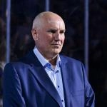 Mar 25, 2024; St. Louis, Missouri, USA; St. Louis Blues general manager Doug Armstrong looks on before a game against the Vegas Golden Knights at Enterprise Center.