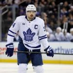 Mar 5, 2026; New York, New York, USA; Toronto Maple Leafs center Auston Matthews (34) skates against the New York Rangers during the third period at Madison Square Garden. Mandatory Credit: Brad Penner-Imagn Images