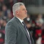 Mar 28, 2026; Raleigh, North Carolina, USA; New Jersey Devils head coach Sheldon Keefe walks off the ice after their loss too the Carolina Hurricanes at Lenovo Center. Mandatory Credit: James Guillory-Imagn Images