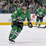 Mar 6, 2026; Dallas, Texas, USA; Dallas Stars left wing Jamie Benn (14) skates against the Colorado Avalanche during the game between the Stars and the Avalanche at American Airlines Center.