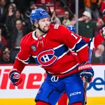 Mar 17, 2026; Montreal, Quebec, CAN; Montreal Canadiens right wing Josh Anderson (17) reacts after scoring a goal against the Boston Bruins during the second period at Bell Centre. Mandatory Credit: David Kirouac-Imagn Images