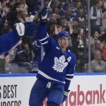 Mar 25, 2026; Toronto, Ontario, CAN; Toronto Maple Leafs forward John Tavares (91) reacts after scoring the game winning goal against the New York Rangers during the third period at Scotiabank Arena. Mandatory Credit: John E. Sokolowski-Imagn Images