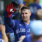 Mar 12, 2026; Clearwater, Florida, USA; Toronto Blue Jays catcher Tyler Heineman (55) races after hitting a home run against the Philadelphia Phillies in the first inning during spring training at BayCare Ballpark.