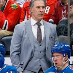 Jan 19, 2026; Denver, Colorado, USA; Colorado Avalanche head coach Jared Bednar looks on in the first period against the Washington Capitals at Ball Arena. Mandatory Credit: Isaiah J. Downing-Imagn Images