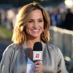 Feb 7, 2022; Westlake Village, CA, USA; ESPN reporter Dianna Russini at Los Angeles Rams Super Bowl LVI Opening Night at Oaks Christian High School. Mandatory Credit: Kirby Lee-Imagn Images