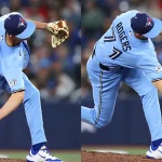 Apr 1, 2026; Toronto, Ontario, CAN; Toronto Blue Jays pitcher Tyler Rogers (71) pitches to the Colorado Rockies during the seventh inning at Rogers Centre. Mandatory Credit: John E. Sokolowski-Imagn Images