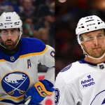 Mar 21, 2026; Los Angeles, California, USA; Buffalo Sabres right wing Alex Tuch (89) controls the puck against the Los Angeles Kings during the second period at Crypto.com Arena. Mandatory Credit: Gary A. Vasquez-Imagn ImagesApr 7, 2026; Ottawa, Ontario, CAN; Tampa Bay Lightning defenseman Darren Raddysh (43) is seen in a game agains the Ottawa Senators during the first period at Canadian Tire Centre. Mandatory Credit: Keito Newman-Imagn Images