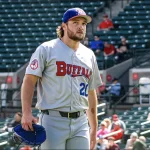 April 15, 2026: Toronto Blue Jays rookie pitcher Trey Yesavage on a rehab assignment with the Buffalo Bisons walking off the field.