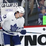 Jan 17, 2026; Winnipeg, Manitoba, CAN; Toronto Maple Leafs left wing Matthew Knies (23) puck juggles before a game against the Winnipeg Jets at Canada Life Centre.