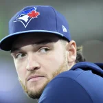 Oct 31, 2025; Toronto, Ontario, CAN; Toronto Blue Jays pitcher Trey Yesavage (39) looks on before game six of the 2025 MLB World Series against the Los Angeles Dodgers at Rogers Centre. Mandatory Credit: John E. Sokolowski-Imagn Images