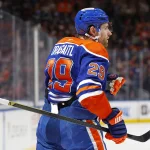 Mar 3, 2026; Edmonton, Alberta, CAN; Edmonton Oilers forward Leon Draisaitl (29) celebrates after scoring a goal, during the first period against the Ottawa Senators at Rogers Place.
