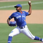 March 15, 2025:  Toronto Blue Jays Kendry Rojas (6) pitches during the game against the Minnesota Twins at TD Ballpark in Dunedin, Florida USA.
