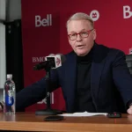 Jan 15, 2025; Toronto, Ontario, CAN; MLSE President and CEO Keith Pelley speaks to the media during the press conference at BMO Training Ground. Mandatory Credit: Nick Turchiaro-Imagn Images