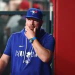 Apr 19, 2026; Phoenix, Arizona, USA; Toronto Blue Jays manager John Schneider against the Arizona Diamondbacks at Chase Field. Mandatory Credit: Mark J. Rebilas-Imagn Images