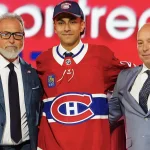 28 juin 2024 ; Las Vegas, Nevada, �tats-Unis ; Michael Hage est s�lectionn� par les Canadiens de Montr�al avec le 21e choix au total lors du premier tour du rep�chage 2024 de la LNH, qui se d�roule � The Sphere.